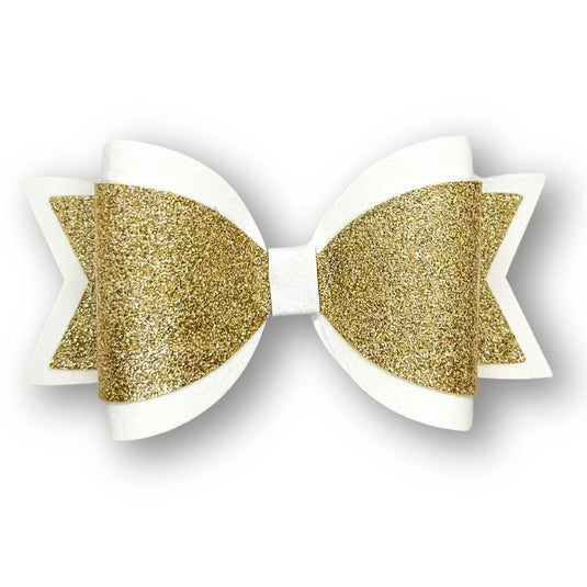 Emily Hair Bow - Gold Glitter on White - Luna Rossi