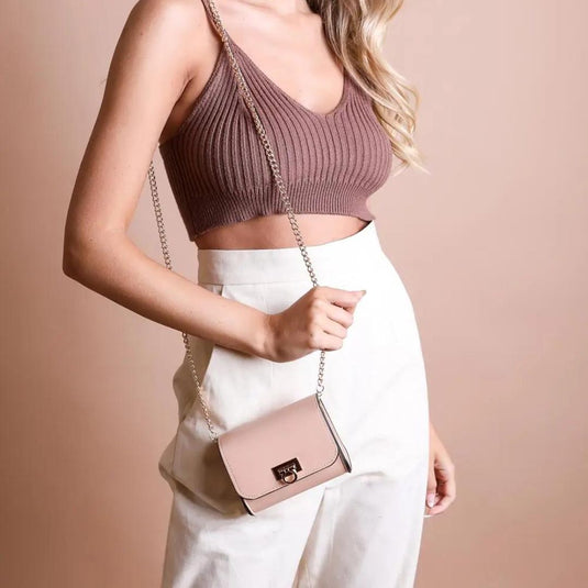 Leto Collection Mini Faux Leather Waist Belt Bag - Nude - Luna Rossi