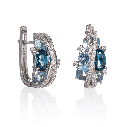 Sterling Silver Hoop Earrings With Blue Stones - Luna Rossi