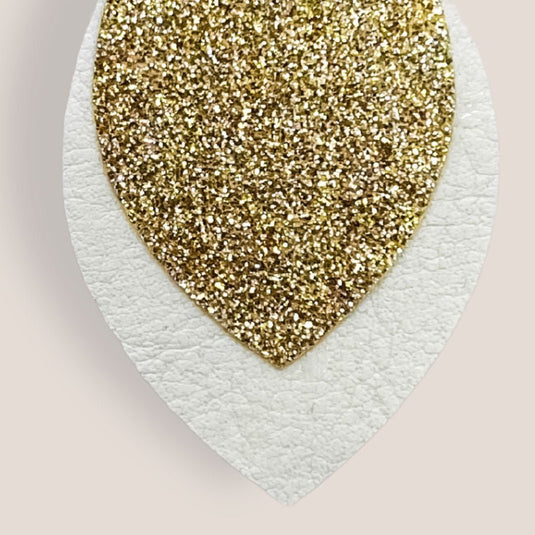 Boho Leaf Earrings - Gold Glitter on White - Luna Rossi