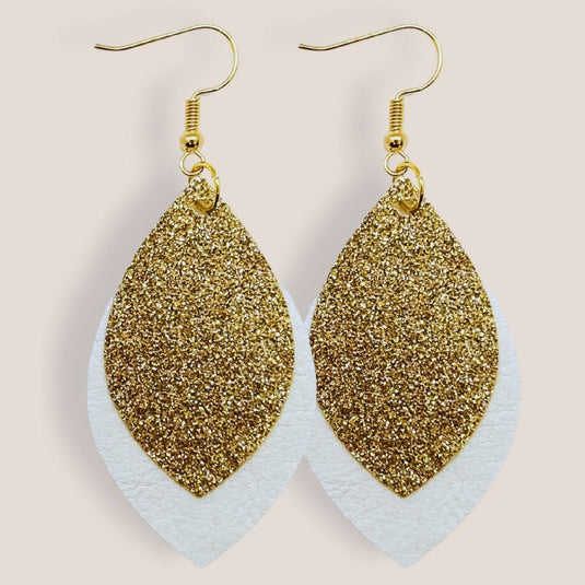 Boho Leaf Earrings - Gold Glitter on White - Luna Rossi