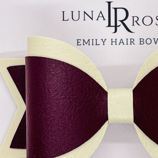 Emily Hair Bow - Cream & Burgundy - Luna Rossi