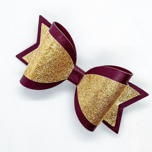 Emily Hair Bow - Gold Glitter on Burgundy - Luna Rossi