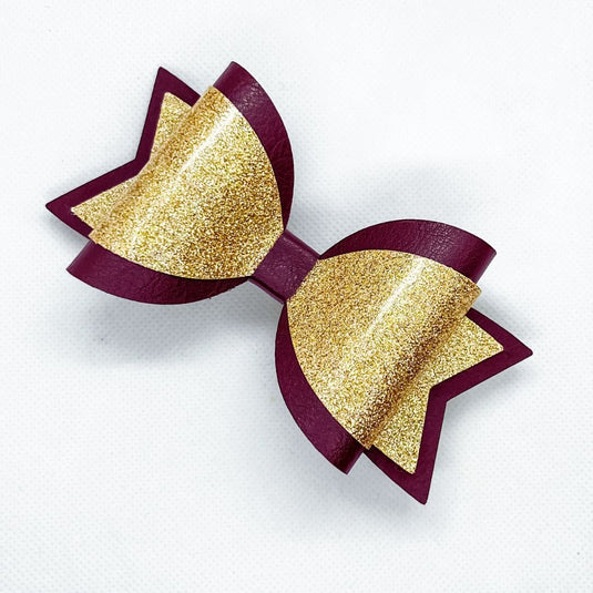 Emily Hair Bow - Gold Glitter on Burgundy - Luna Rossi