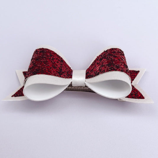 Emily Hair Bow - Red Glitter on White - Luna Rossi