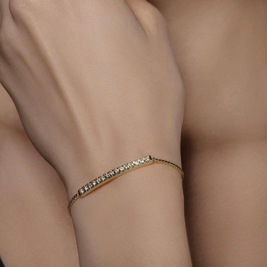 Gold Crystal Bar bracelet With Adjustable Bead Fastening - Luna Rossi