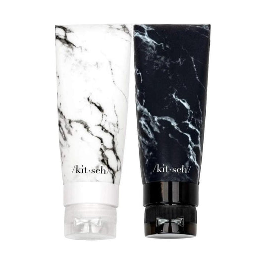 KITSCH Refillable Silicone Bottle 2PC Set - Black & White Marble - Luna Rossi