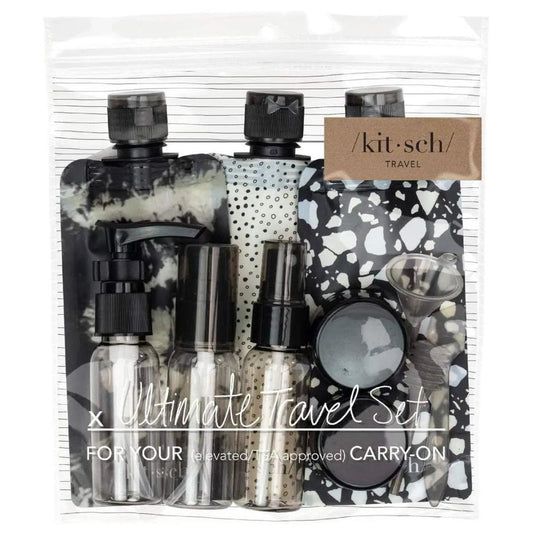KITSCH Refillable Ultimate Travel 11pc Set - Black & Ivory - Luna Rossi