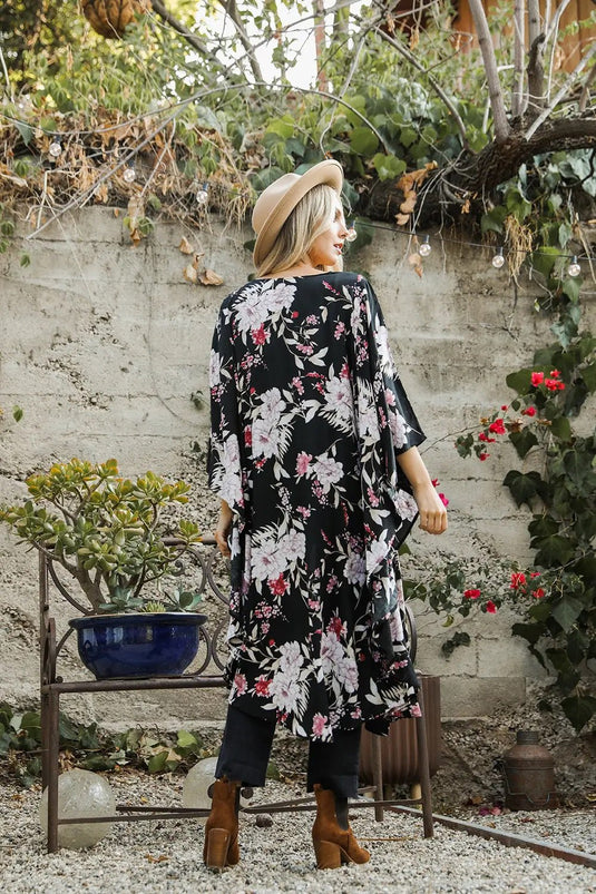 Leto Collection Floral Butterfly Sleeve Kimono - Luna Rossi