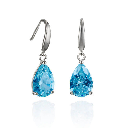 Pear Drop Earrings With Sky Blue Cubic Zirconia Stones - Luna Rossi