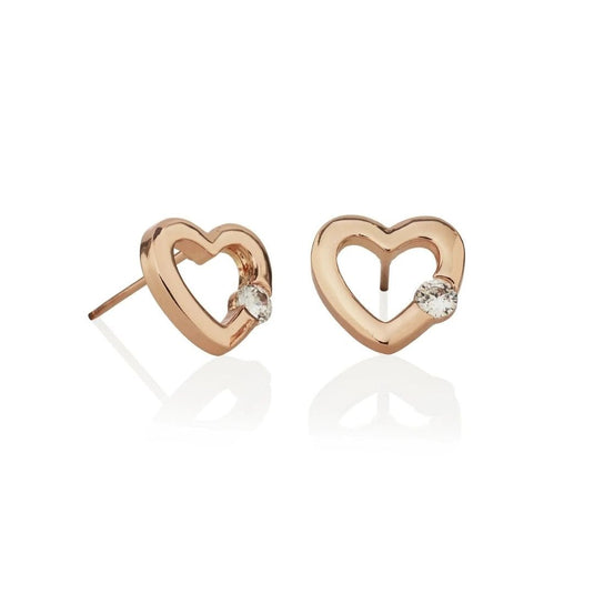 Rose Gold Love Heart Stud Earrings With Cubic Zirconia - Luna Rossi